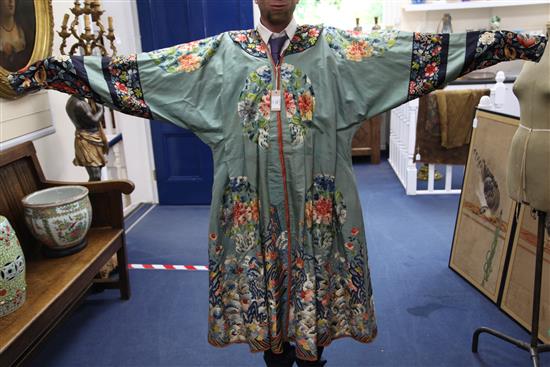 Two Chinese embroidered silk robes, 19th century,